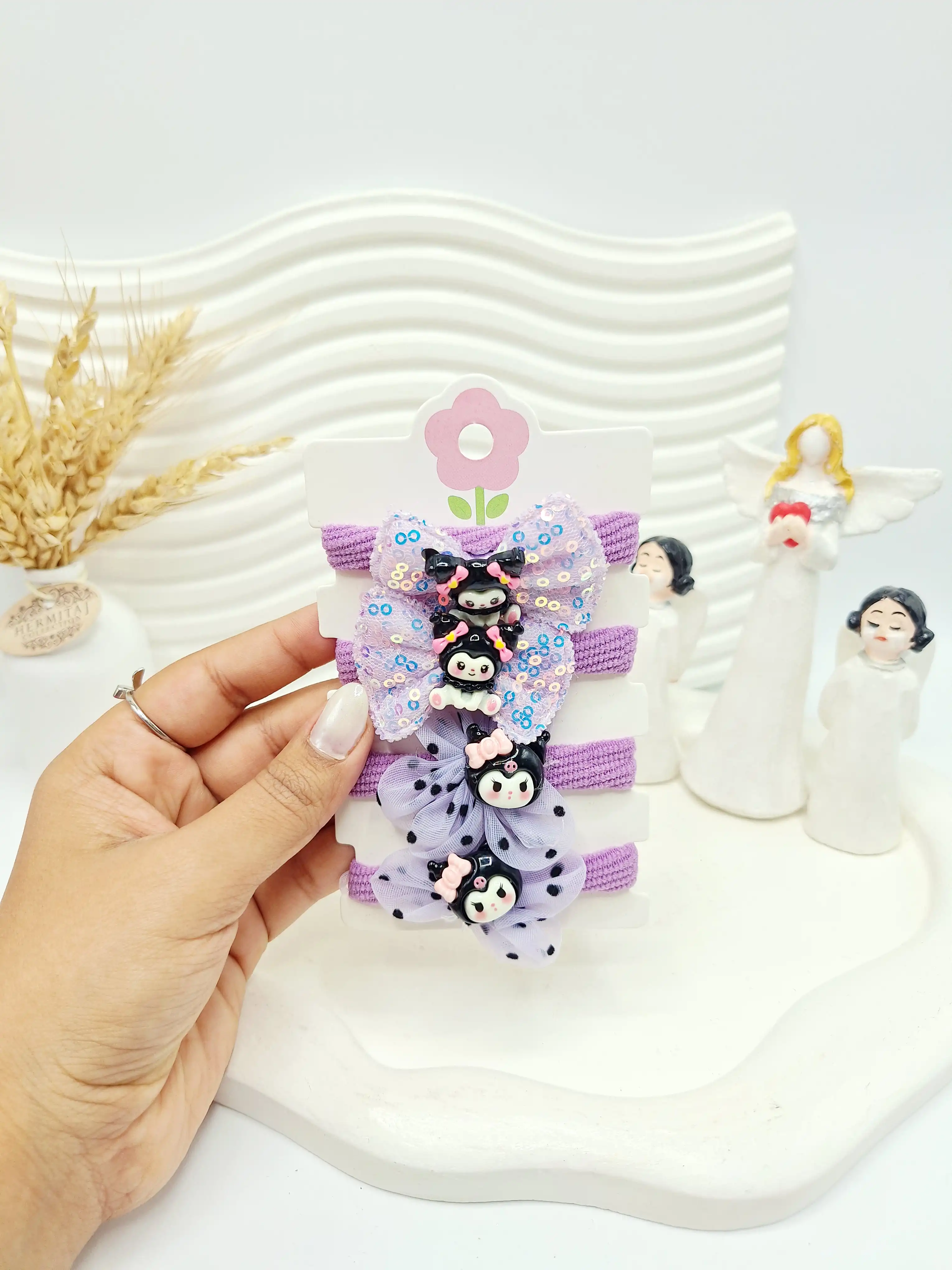 ست کش مو 4 عددی طرح کرومی بنفش