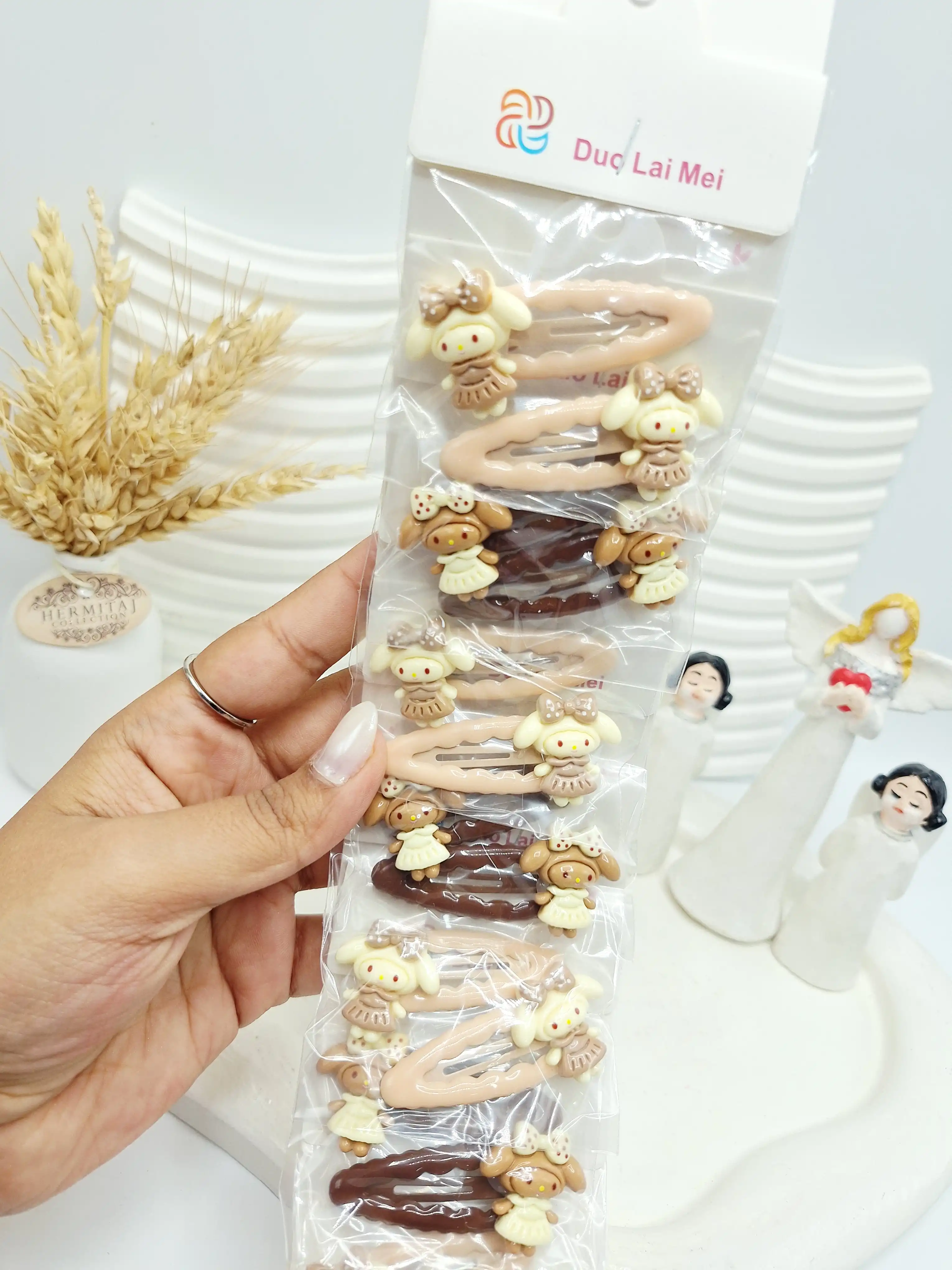 ست 10 تایی پنس مو کرومی رنگ کرم و نود