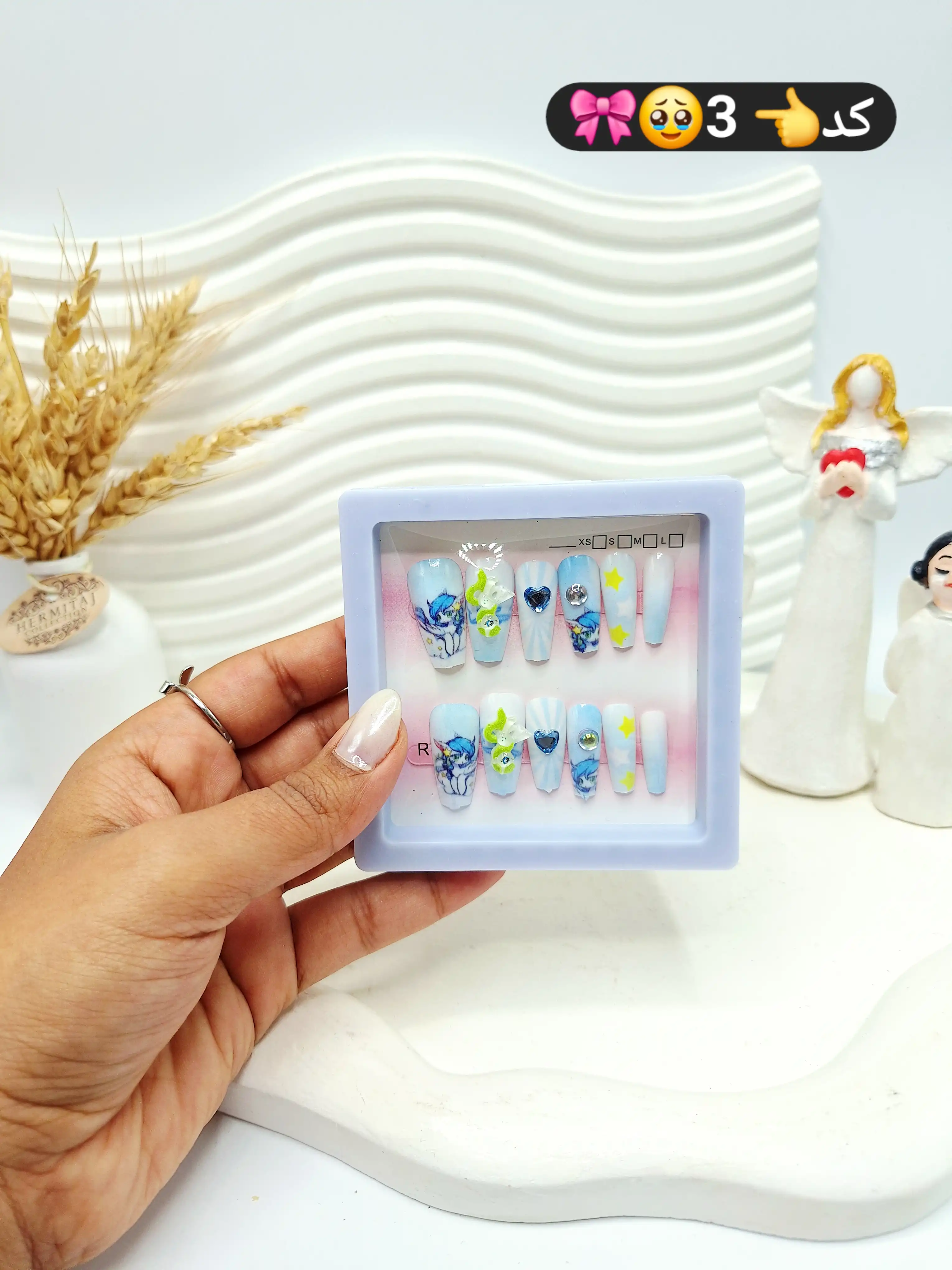 پک اختصاصی کامل ناخن مصنوعی طرح فانتری کیوت با چسپ ناخن دو طرفه (کیفیت تضمینی )