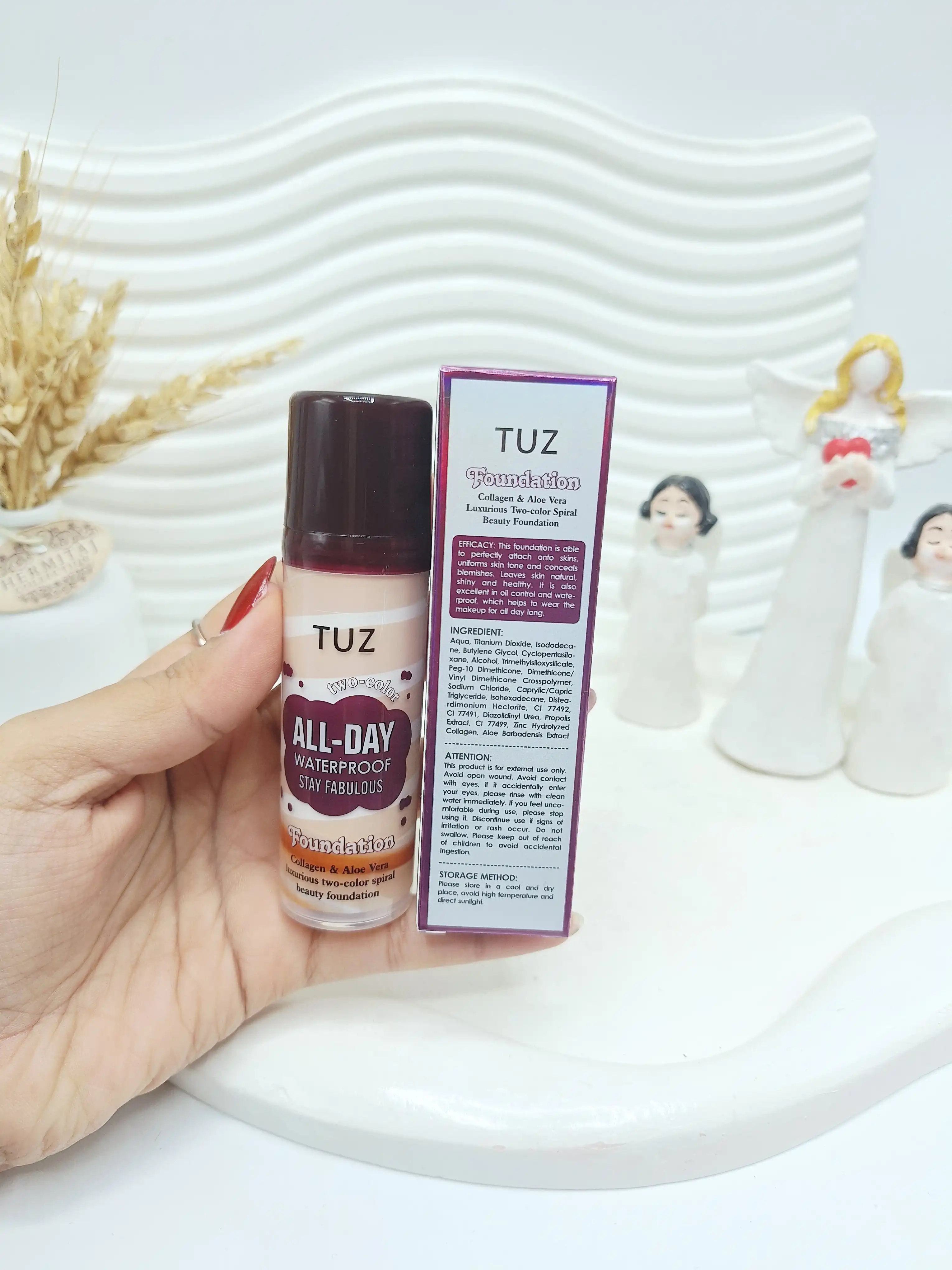 کرم پودر 2 رنگ ضد آب 24 ساعته کلاژن و آلوعه ورا برند توز اورجینال کد 8345