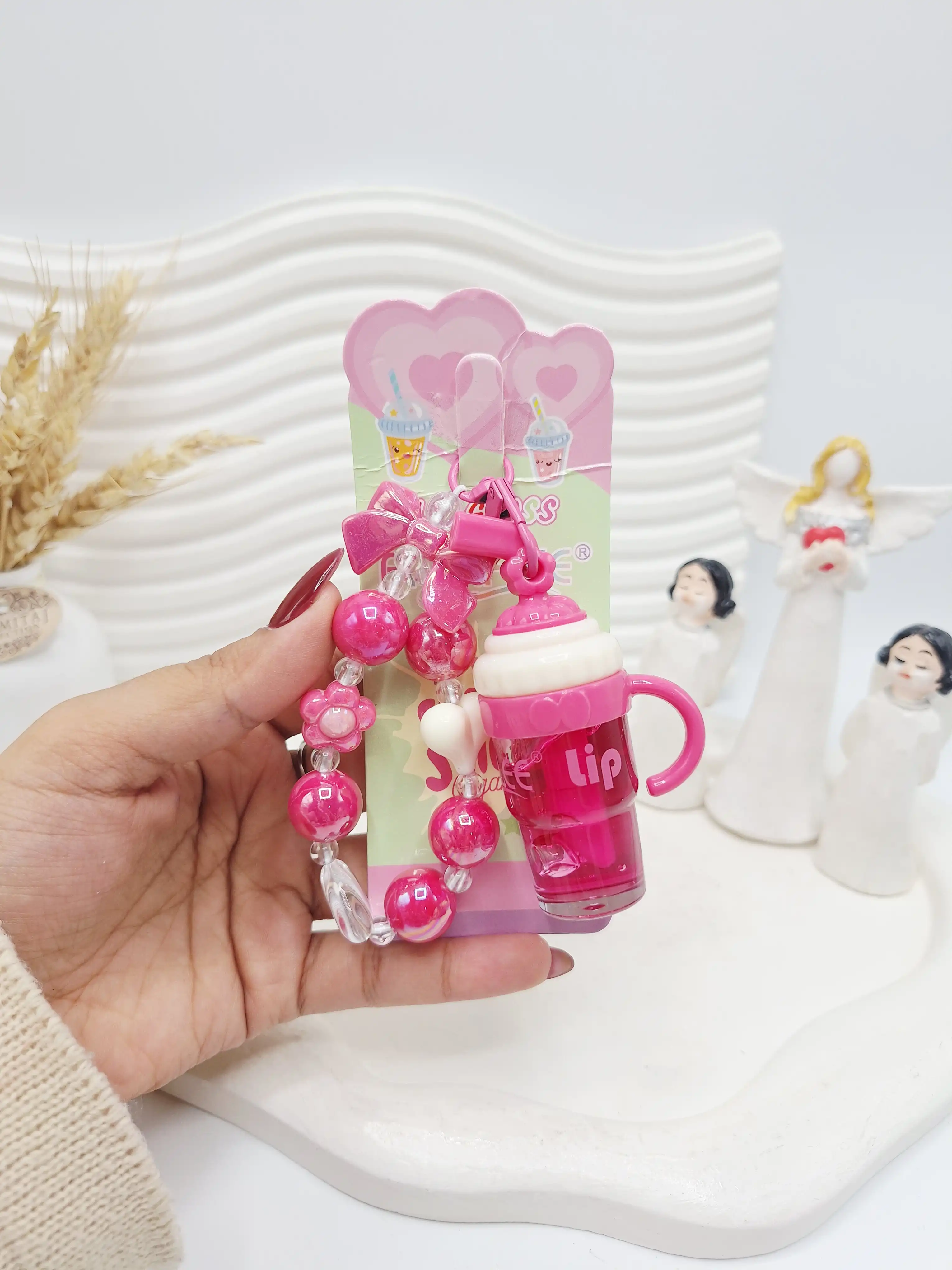 ست لیپ گلاس حرارتی لیوانی همراه آویز دستبند برند APCKFLEE کد 038