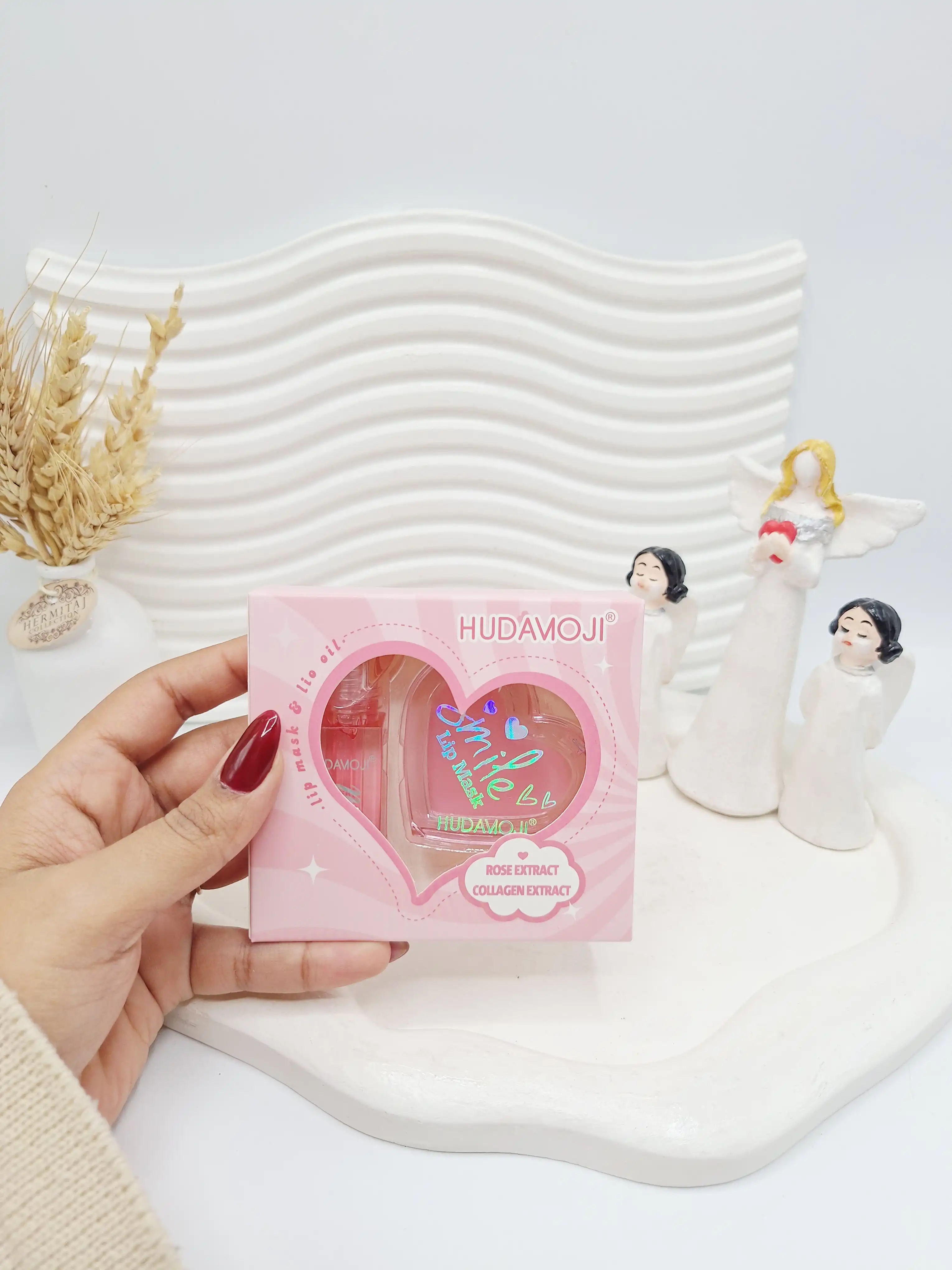 ست 2 تایی بالم لب و لیپ گلاس طرح قلبی برند هدا موجی کد 4421