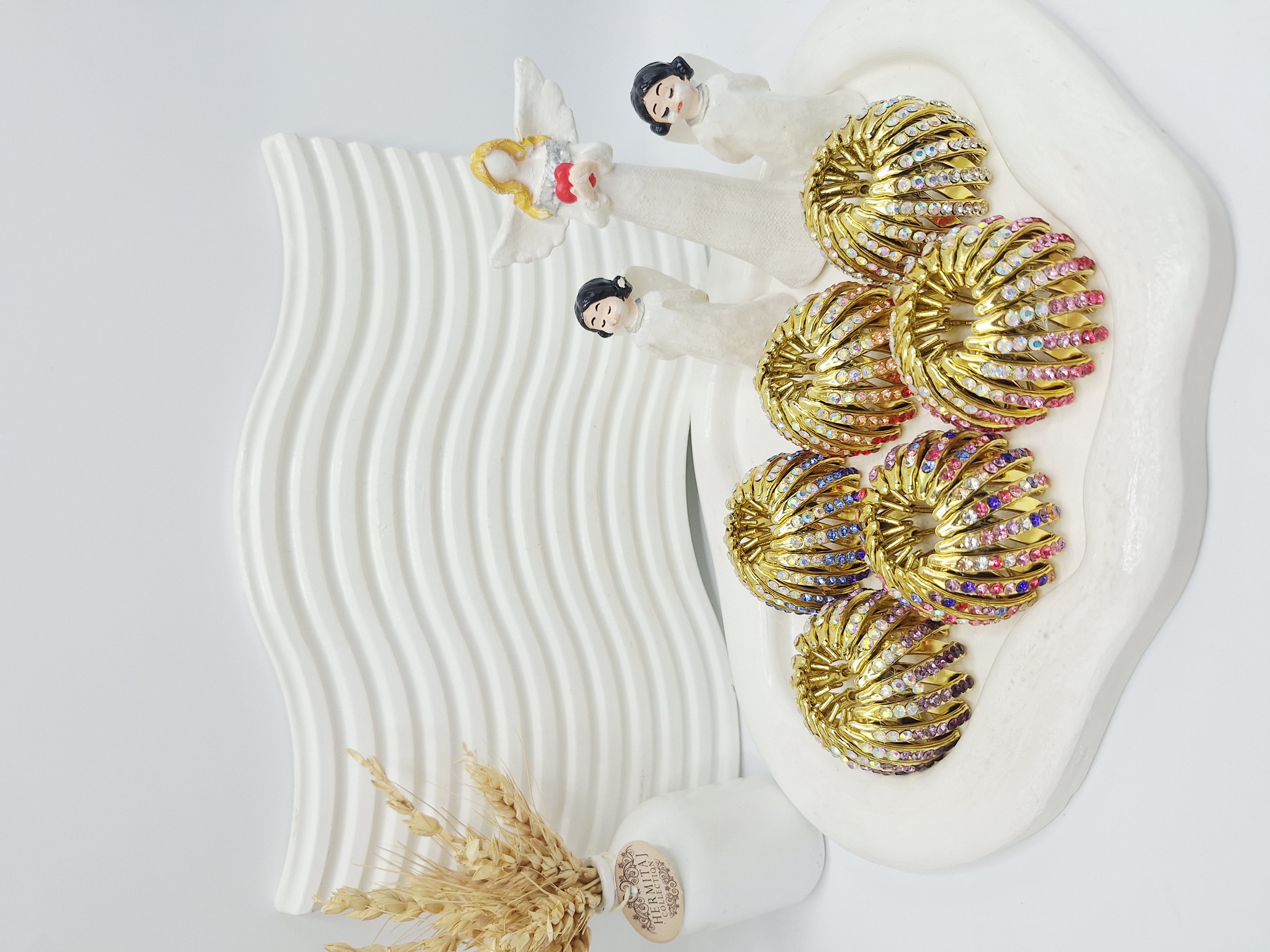 کلیپس چنگکی گوجه ای نگین دار طلایی