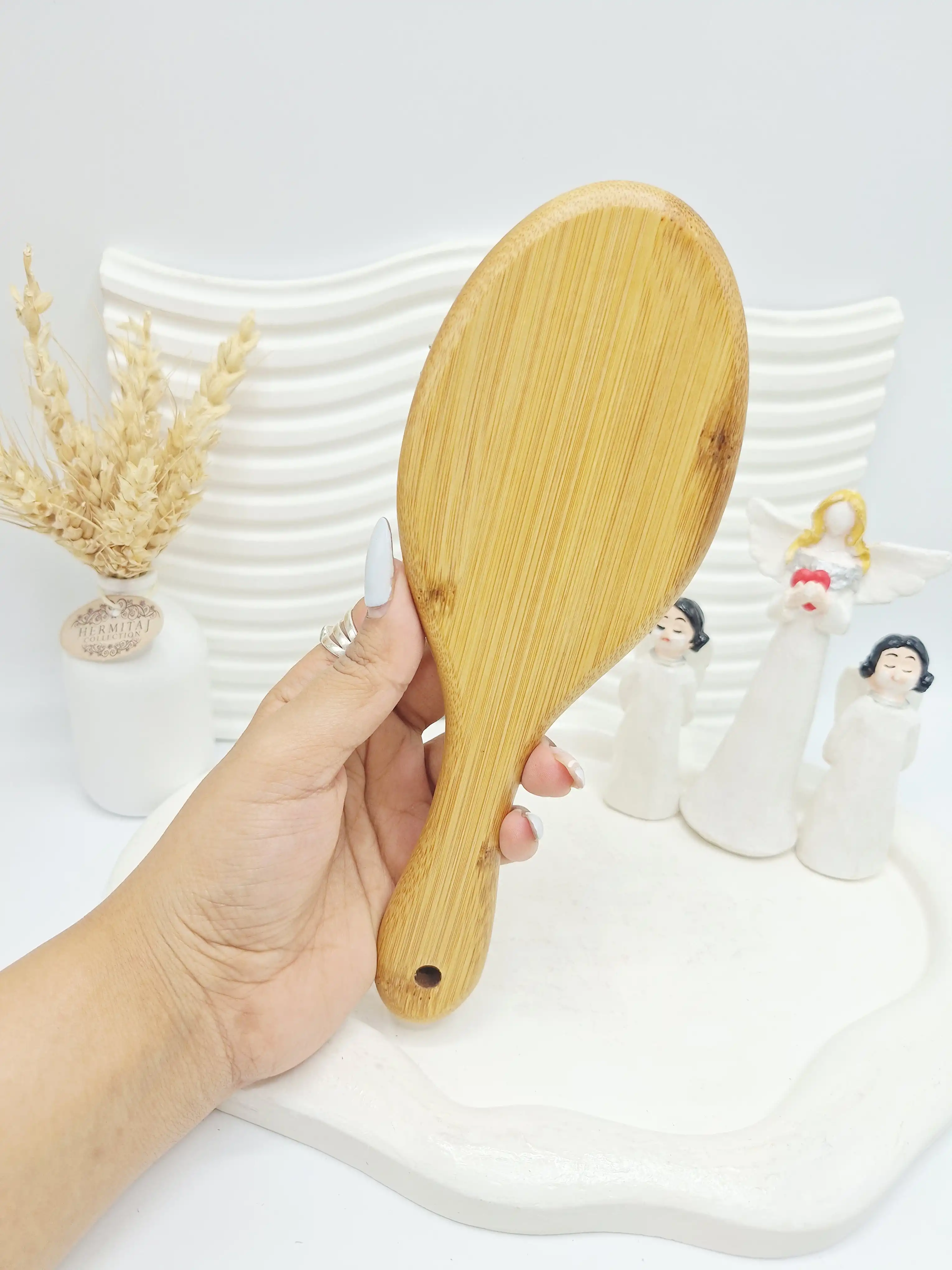 برس مو چوبی دندانه آهنی مدل دایره ای رنگ کرم