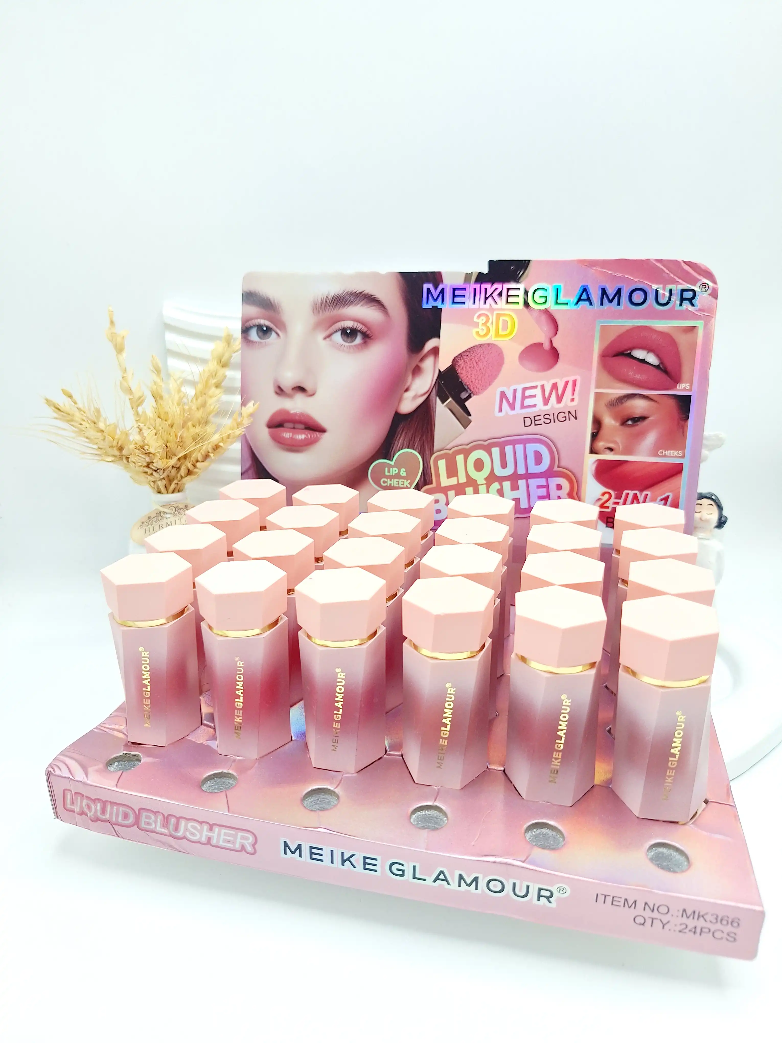 ست دو تایی رژ گونه و رژ لب مایع خوش رنگ برند MEIKE GLAMOUR کد 366
